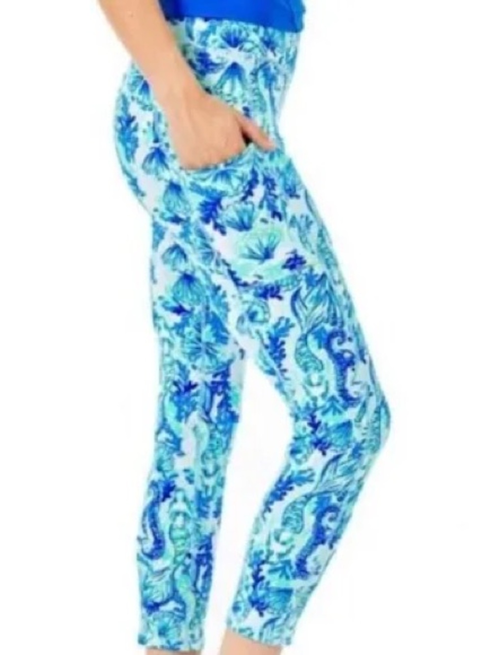 Lilly Pulitzer Kelly Stretch Ankle Pants - Blue Patterned Never Worn! Size 4 - Picture 3 of 6